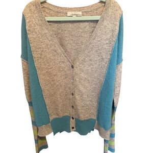 Collaboration Cashmere Cardigan Sweater Gray Blue Green Stripe‎ Womens Size S